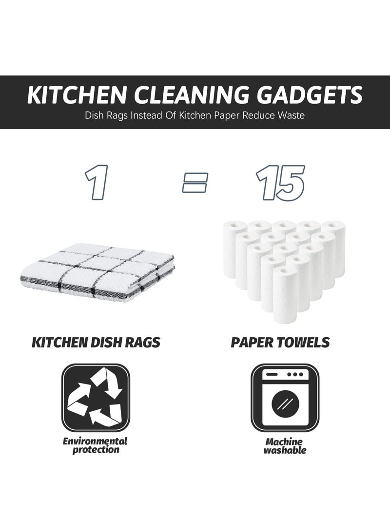 Arabest 8 Pack Kitchen Dish Rags,100% Cotton Dish Cloths for Washing Dishes,Quick Drying Kitchen Towels,12x12 Inches,Black Plaid - Image 4