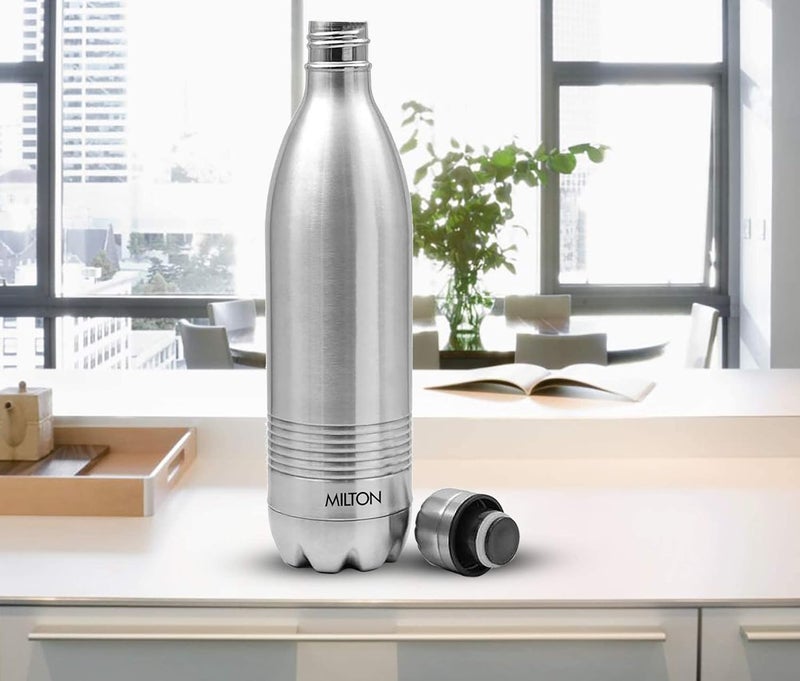 Milton Milton Duo DLX 1000 Thermosteel 24 Hours Hot and Cold Water Bottle, 1 Litre, Silver  - Image 2