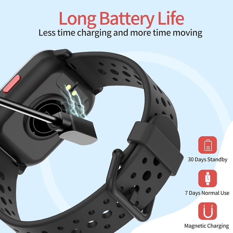 DMG Kids Smart Watch Boys, with Sleep Mode 20 Sports Modes HD Touch Screen 5 Games Pedometer,Kids Smart Watch for Kids 4-16 Ages,Birthday Gift Boys Girls,USB(Black) - Image 2