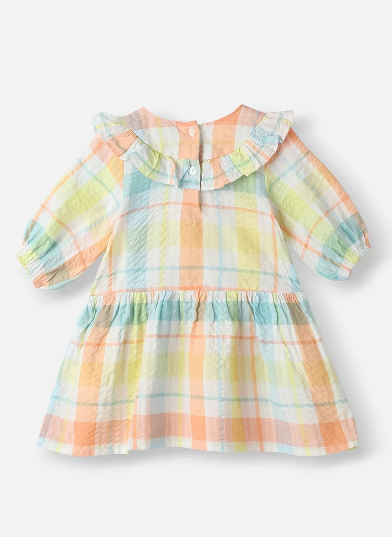 نوتيناتي Nautinati Girls’ Cotton-Crepe Checkered Multi-coloured Dress