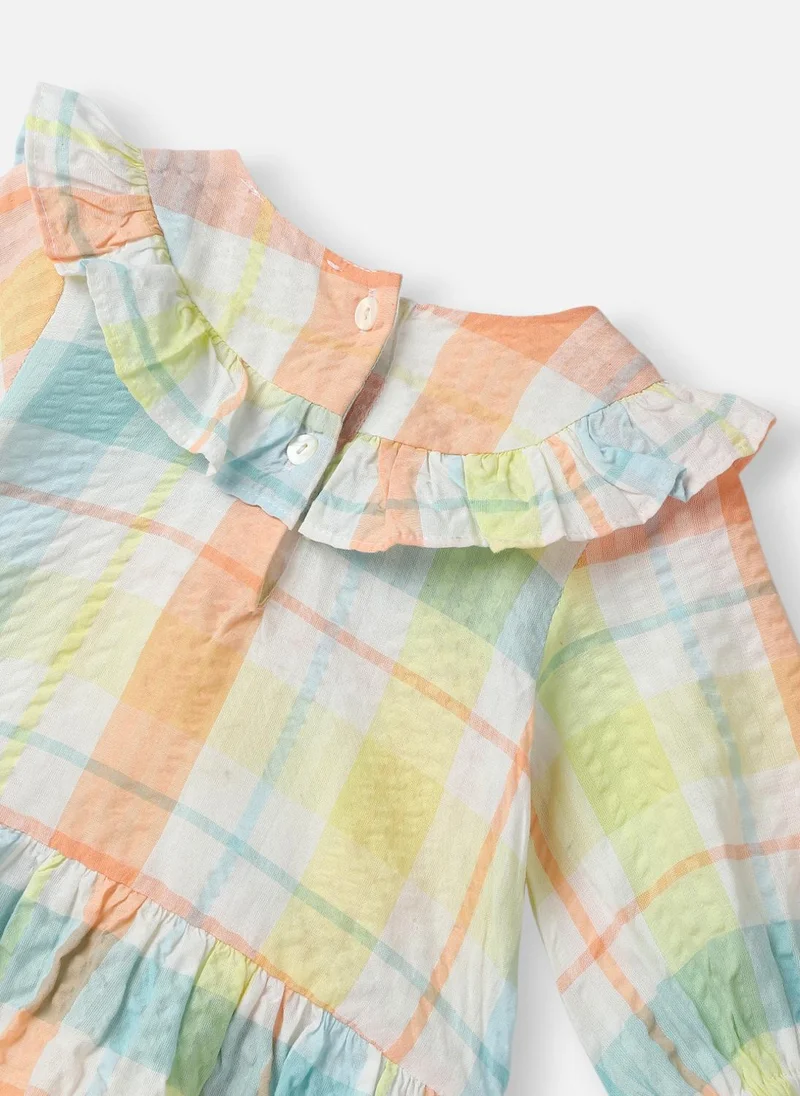 Nautinati Nautinati Girls’ Cotton-Crepe Checkered Multi-coloured Dress