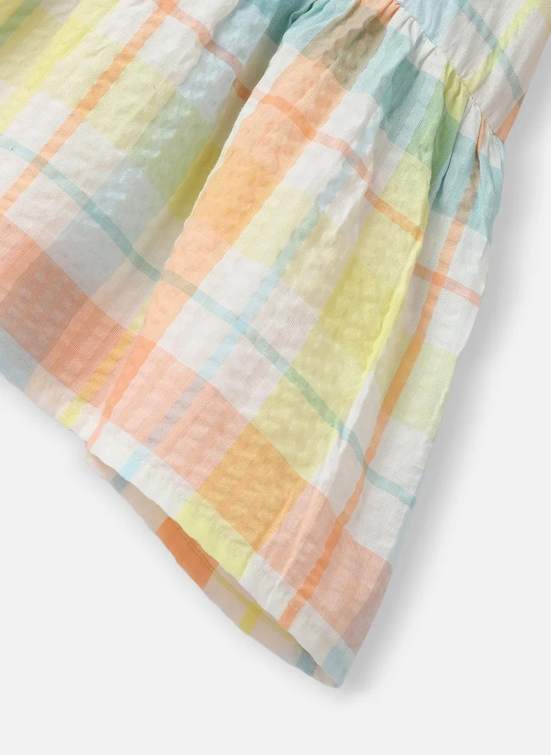 Nautinati Nautinati Girls’ Cotton-Crepe Checkered Multi-coloured Dress