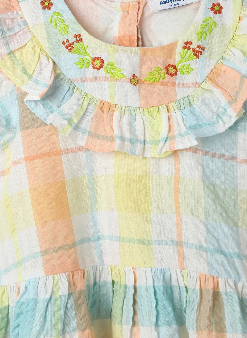 Nautinati Nautinati Girls’ Cotton-Crepe Checkered Multi-coloured Dress