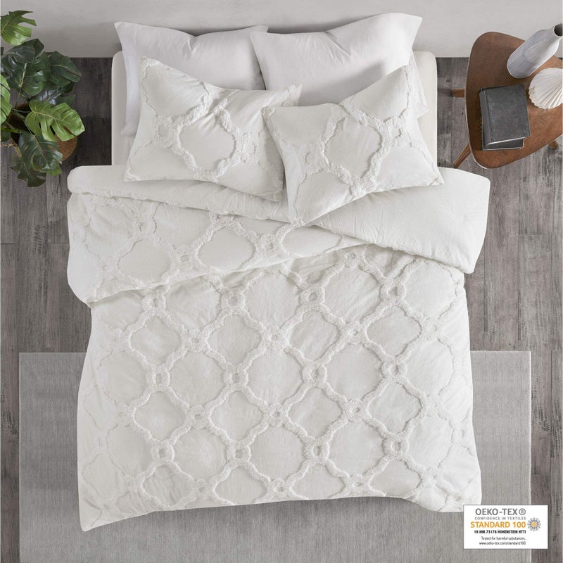 Madison Park Tufted Chenille 100% Cotton Duvet- Modern Luxe All Season Comforter Cover Bed Set with Matching Shams, Full/Queen(90"x90"), Ogee Off White 3 Piece - Image 2