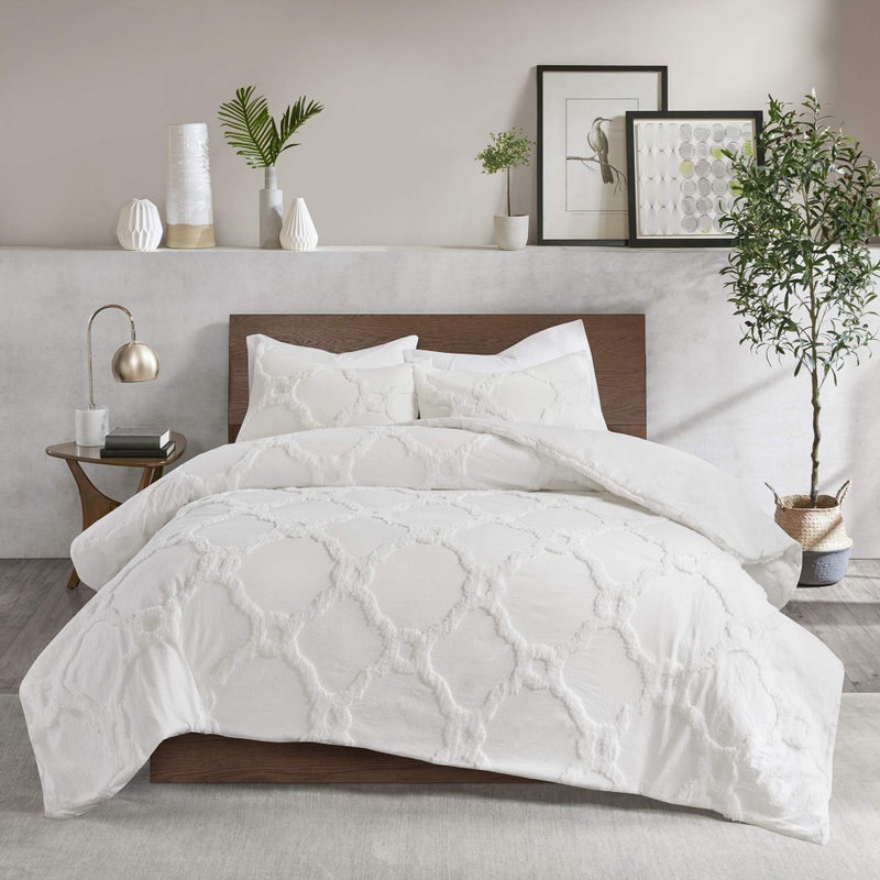 Madison Park Tufted Chenille 100% Cotton Duvet- Modern Luxe All Season Comforter Cover Bed Set with Matching Shams, Full/Queen(90"x90"), Ogee Off White 3 Piece - Image 3