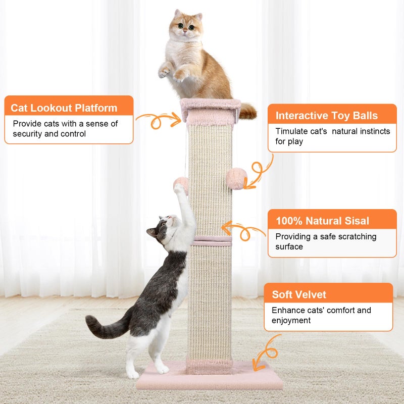 SOCATER Cat Scratching Post 33 Inch Nature Sisal Cat Scratch Post for Indoor Cats, Large Cat Scratcher Protect Your Furniture Pink - Image 4