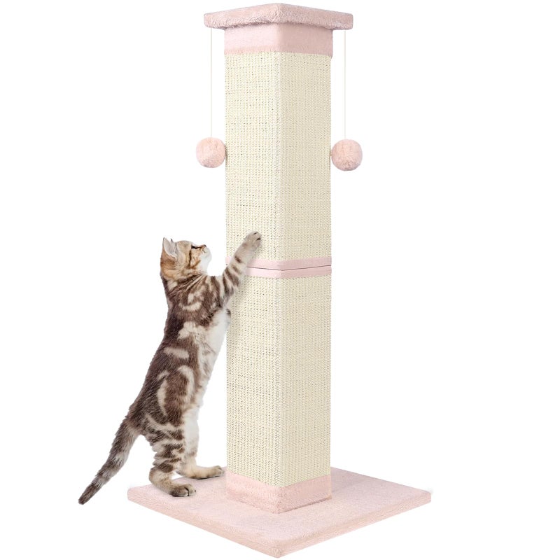SOCATER Cat Scratching Post 33 Inch Nature Sisal Cat Scratch Post for Indoor Cats, Large Cat Scratcher Protect Your Furniture Pink - Image 1