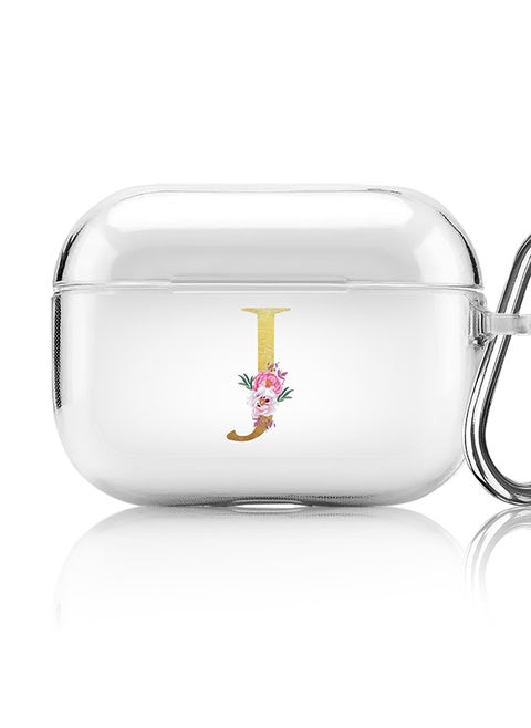 Classic Clear printed Case for Apple AirPods Pro 2nd Generation Thin Transparent Cover - Custom Monogram Initial Letter Floral Pattern Alphabet - J (Clear )