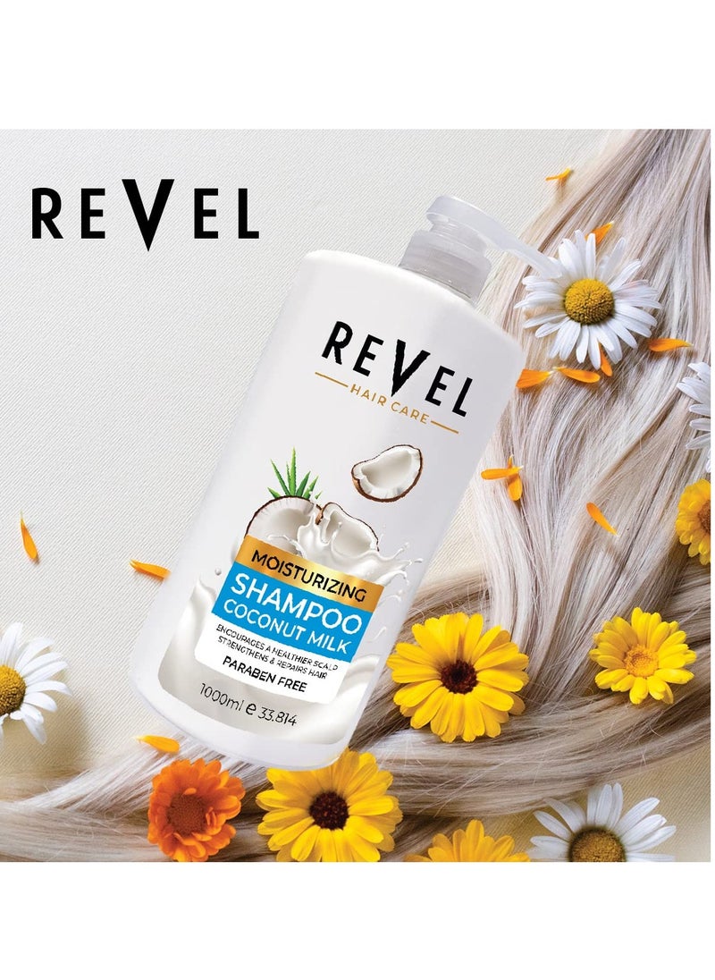 Revel Hair Care Moisturizing Coconut Milk Shampoo 1000ml For Men & Women, Paraben Free