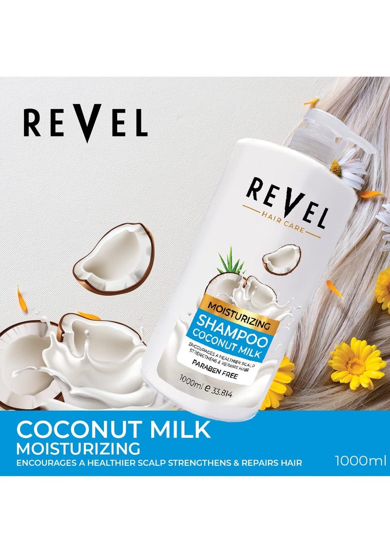 Revel Hair Care Moisturizing Coconut Milk Shampoo 1000ml For Men & Women, Paraben Free