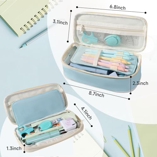 Janhavi Preppy Pencil Case for School Supplies, Initial Large Pink Pencil Case Organizer with Zipper, Cute Pencil Bag Holder for Office, Ideal Birthday Gift for Kids,Teen Girls, Adults-Blue D - Image 4