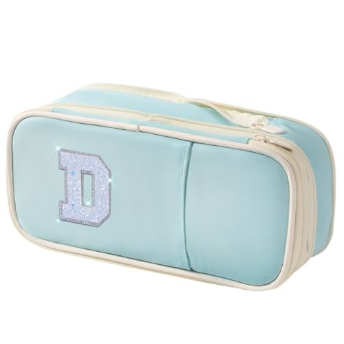 Janhavi Preppy Pencil Case for School Supplies, Initial Large Pink Pencil Case Organizer with Zipper, Cute Pencil Bag Holder for Office, Ideal Birthday Gift for Kids,Teen Girls, Adults-Blue D - Image 1