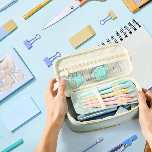 Janhavi Preppy Pencil Case for School Supplies, Initial Large Pink Pencil Case Organizer with Zipper, Cute Pencil Bag Holder for Office, Ideal Birthday Gift for Kids,Teen Girls, Adults-Blue D - Image 3