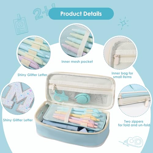 Janhavi Preppy Pencil Case for School Supplies, Initial Large Pink Pencil Case Organizer with Zipper, Cute Pencil Bag Holder for Office, Ideal Birthday Gift for Kids,Teen Girls, Adults-Blue D - Image 5