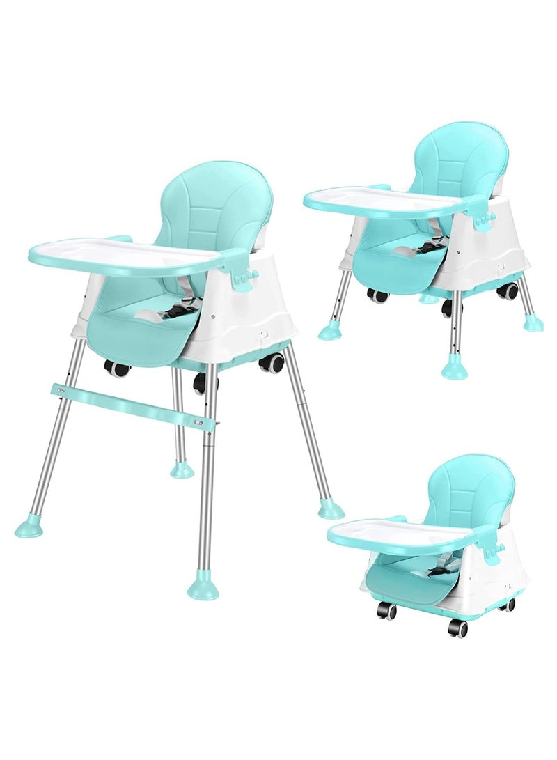 ORiTi 3 in 1 Convertible High Chair for Kids with Adjustable Height and Footrest, Baby Toddler Feeding Booster Seat with Tray, Wheels, Safety Belt - Image 1