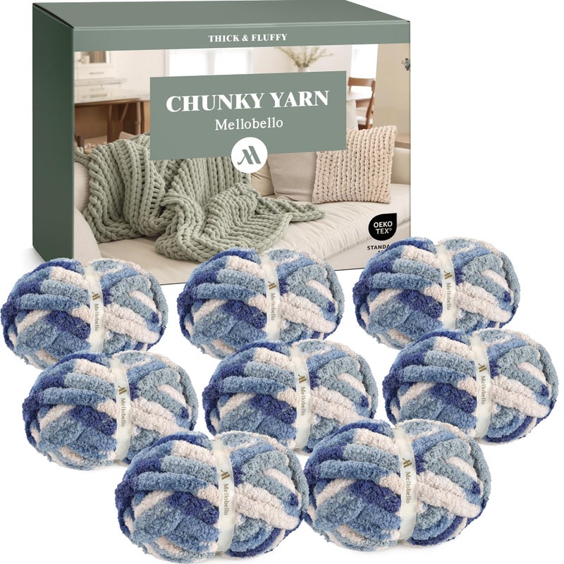 mellobello Jumbo Chunky Yarn for Hand Knitting - Super Thick Chenille Chunky Yarn for Crocheting - Extra Soft Bulky Fluffy Blanket Big Yarns 8 Jumbo Pack (27yds,8 oz Each Skein) - Image 1