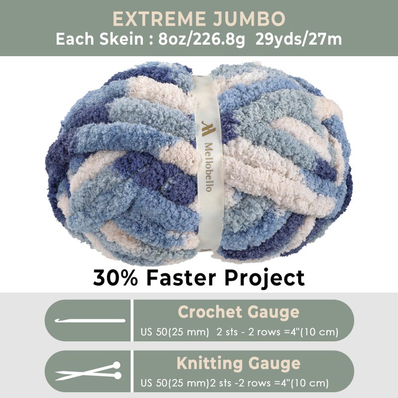 mellobello Jumbo Chunky Yarn for Hand Knitting - Super Thick Chenille Chunky Yarn for Crocheting - Extra Soft Bulky Fluffy Blanket Big Yarns 8 Jumbo Pack (27yds,8 oz Each Skein) - Image 3