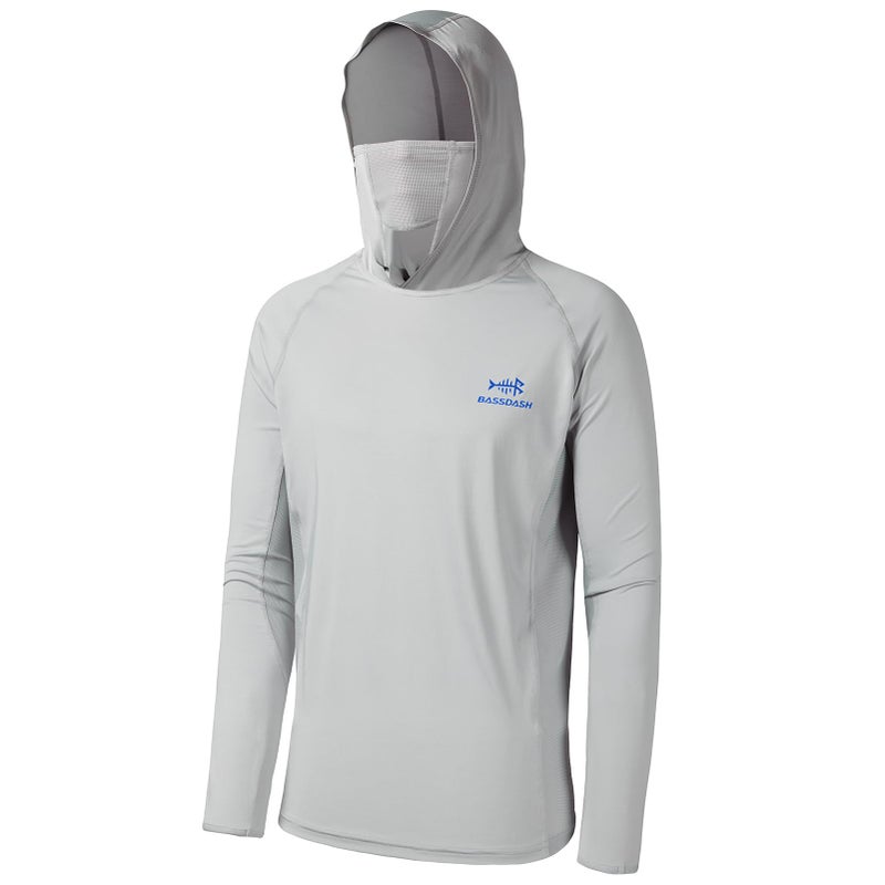 BASSDASH UPF 50 Mens Long Sleeve Fishing Shirt with Mask UV Neck Gaiter Hoodie Cool Grey Medium - Image 2