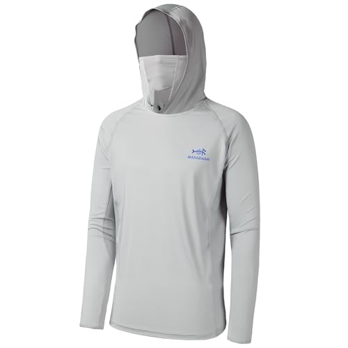 BASSDASH UPF 50 Mens Long Sleeve Fishing Shirt with Mask UV Neck Gaiter Hoodie Cool Grey Medium - Image 1