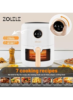 ZOLELE Zolele ZA004 Smart Electric Non Stick Air Fryer, 4.5L Capacity, Transparent Oven, 6 Cooking Modes, Knob Control, 1400W Power, Low Oil Consumption, Fast and Even Heating, White  - Image 2