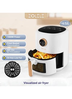 ZOLELE Zolele ZA004 Smart Electric Non Stick Air Fryer, 4.5L Capacity, Transparent Oven, 6 Cooking Modes, Knob Control, 1400W Power, Low Oil Consumption, Fast and Even Heating, White  - Image 3