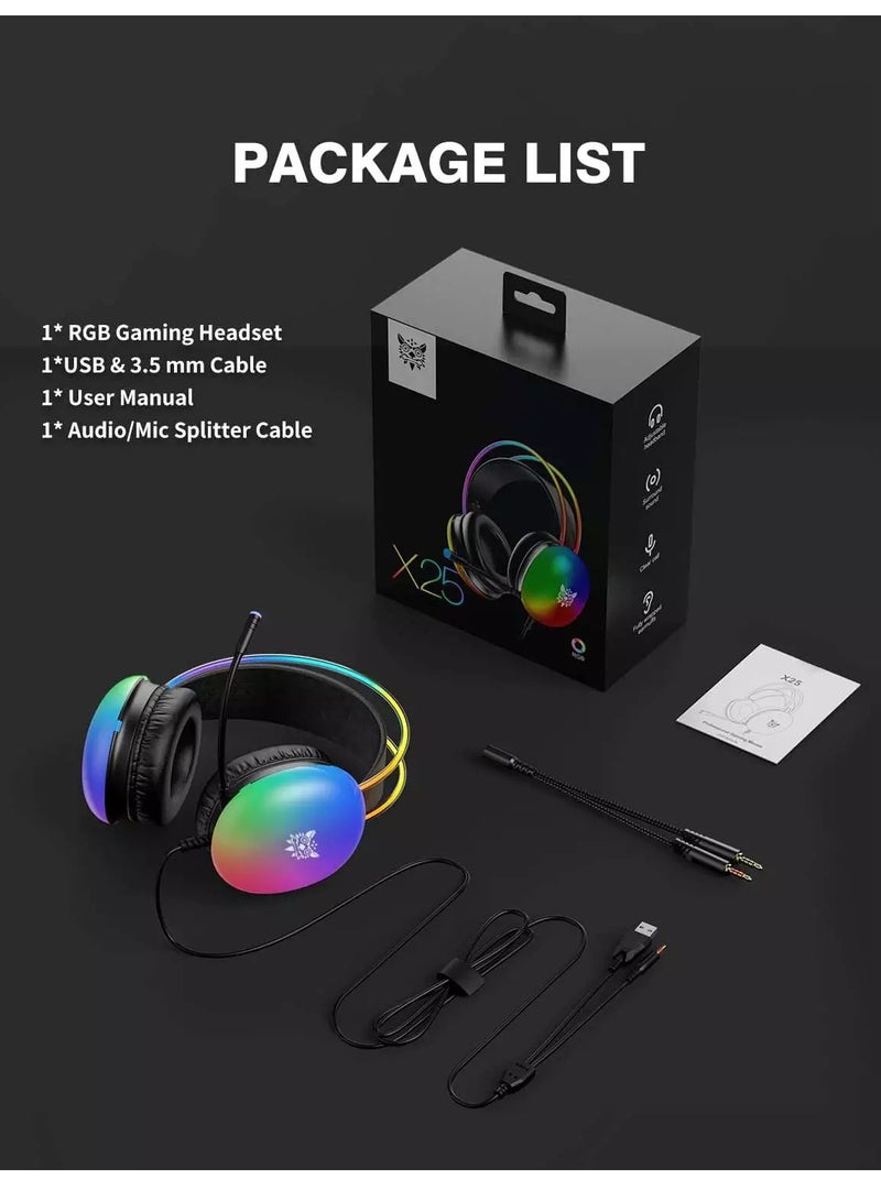 onikuma X25 RGB Gaming Headset - 50MM Drivers - noise Cancellation Microphone - Image 3