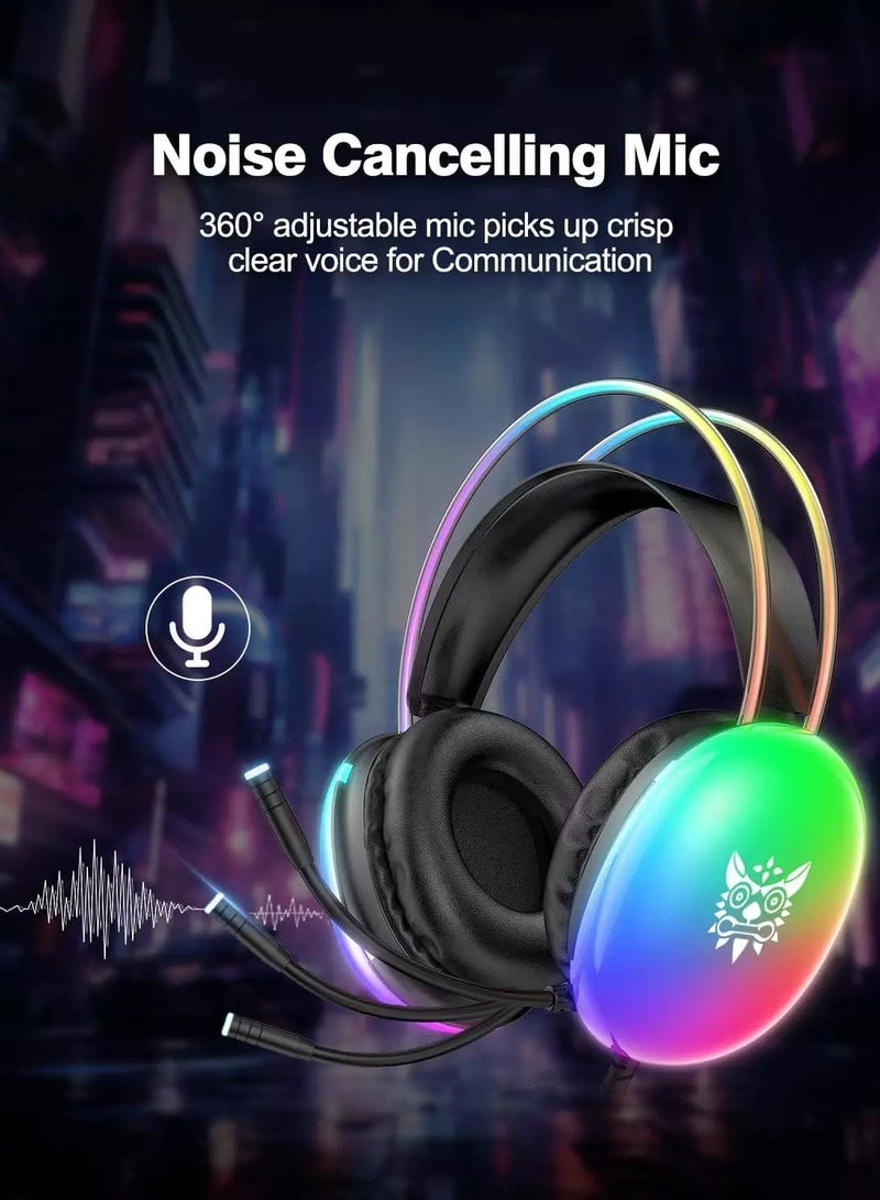onikuma X25 RGB Gaming Headset - 50MM Drivers - noise Cancellation Microphone - Image 5