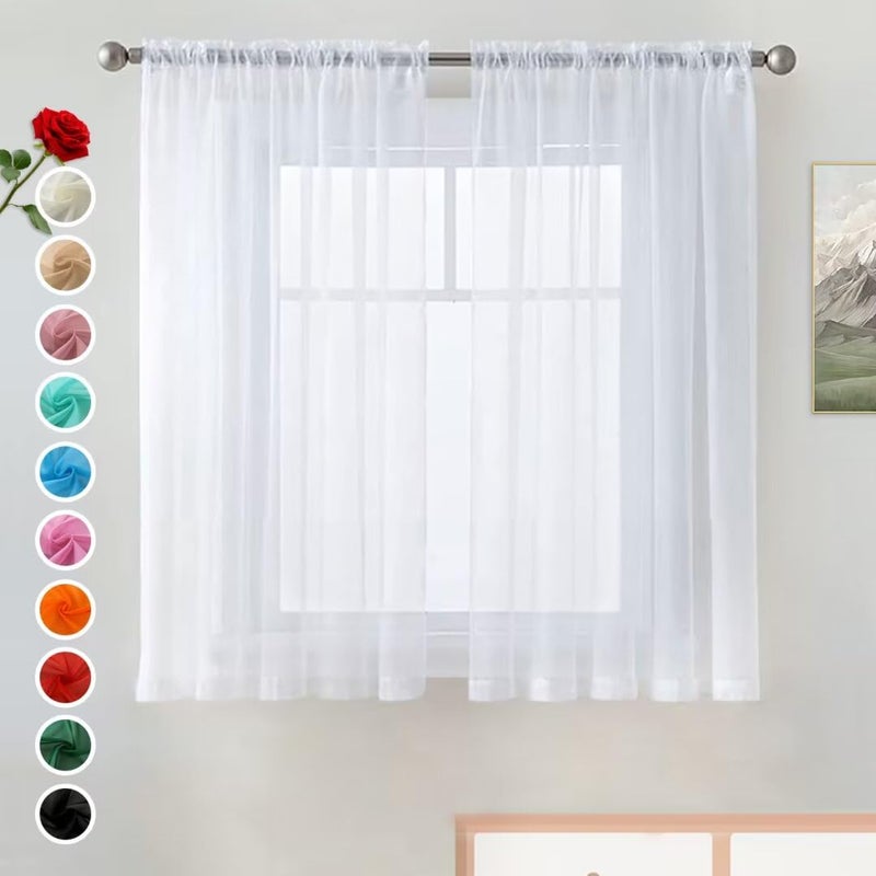 SpaceDresser Basic Rod Pocket Sheer Voile Window Curtain Liners White 2 Panels 52 Width 45 Inch Long for Kitchen Bedroom Children Living Room YardWhite52 W x 45 L