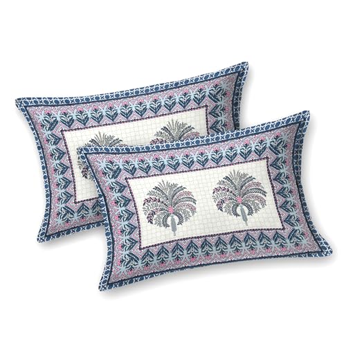 DE CAMA Since 1997 | 100% Cotton 300 TC Premium King Size Bedsheet for Double Bed (90 x 108 Inch) with 2 Pillow Covers Set (17 x 27 Inch) Hand Block Printed Bedsheet Set - Divine Blues - Image 4