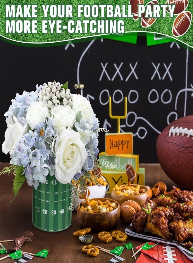 Ninehaoou 6 Set 5 Inch Football Field Vase Table Centerpiece Sports Round Football Runner Flower Box with Paper Removable Foam Vase for Artificial Flowers Utensil Holder Kitchen Home Party Decorations - Image 3