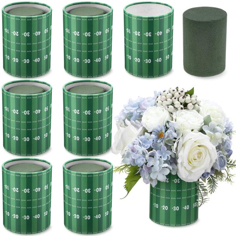 Ninehaoou 6 Set 5 Inch Football Field Vase Table Centerpiece Sports Round Football Runner Flower Box with Paper Removable Foam Vase for Artificial Flowers Utensil Holder Kitchen Home Party Decorations - Image 1