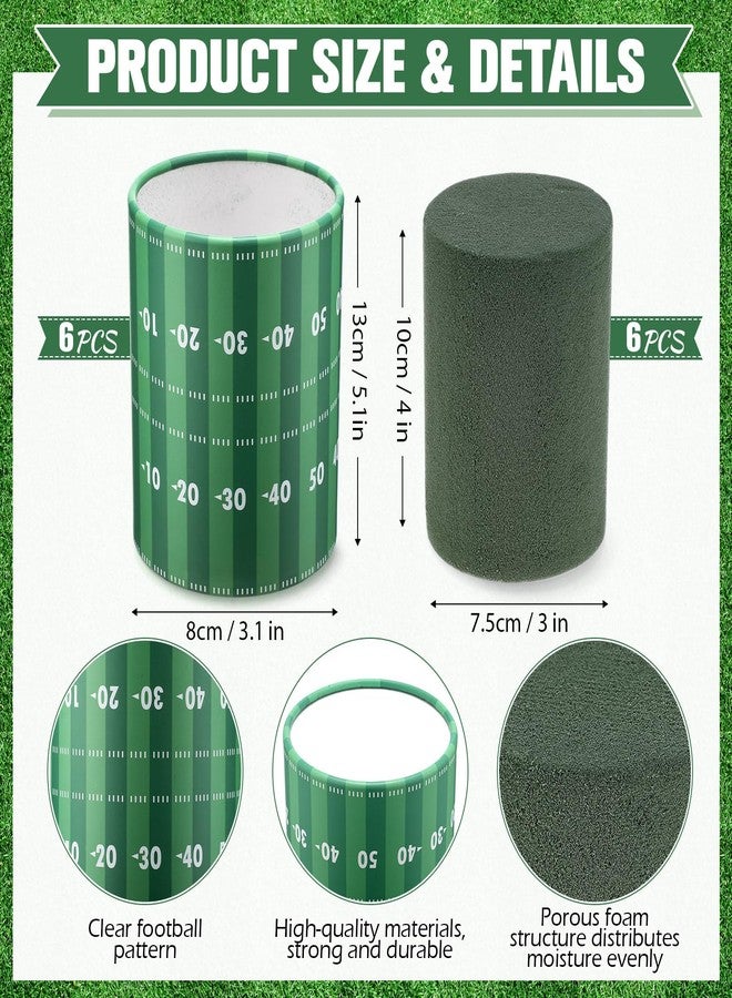 Ninehaoou 6 Set 5 Inch Football Field Vase Table Centerpiece Sports Round Football Runner Flower Box with Paper Removable Foam Vase for Artificial Flowers Utensil Holder Kitchen Home Party Decorations - Image 2