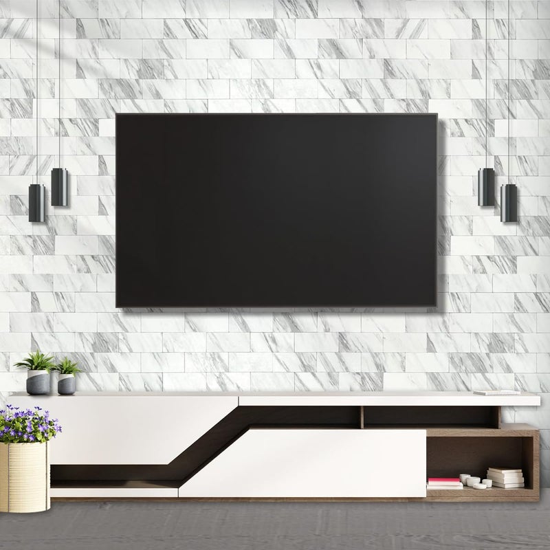 AULIGET 100-Piece White Marble Look Peel and Stick Backsplash Wall Tiles, 3" x 6" PVC Faux Stone Stick on Tile for Backsplash Kitchen, Bathroom, Laundry Room, Camper, Fireplace - Image 4