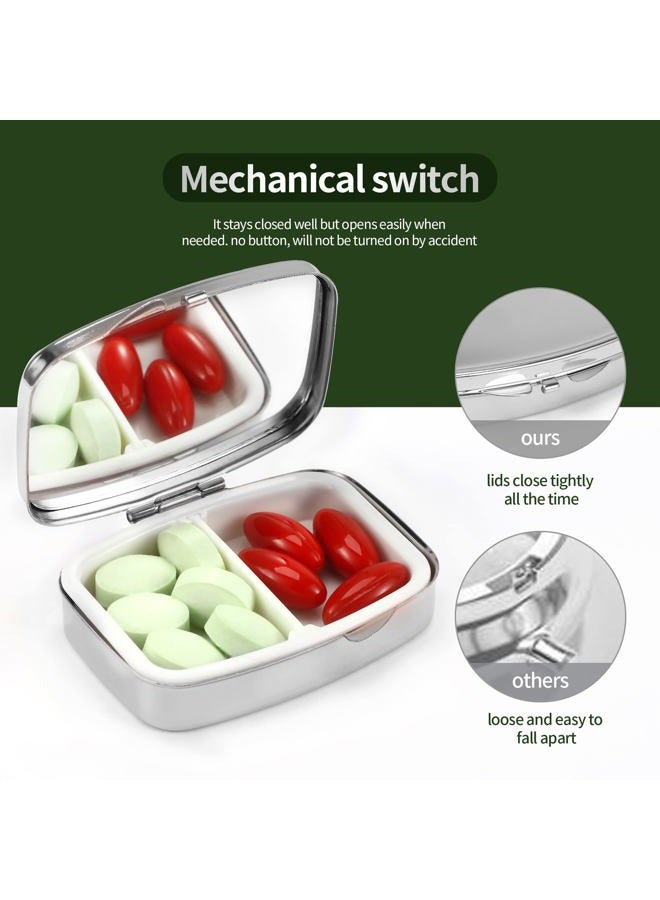 Dynippy Pill Case Pill Box with Mirror Retro Pocket 2 Compartment Medicine Case Vitamin Pill Organizer for Pocket Purse and Travel (Silver-Almond Blossom) - Image 3