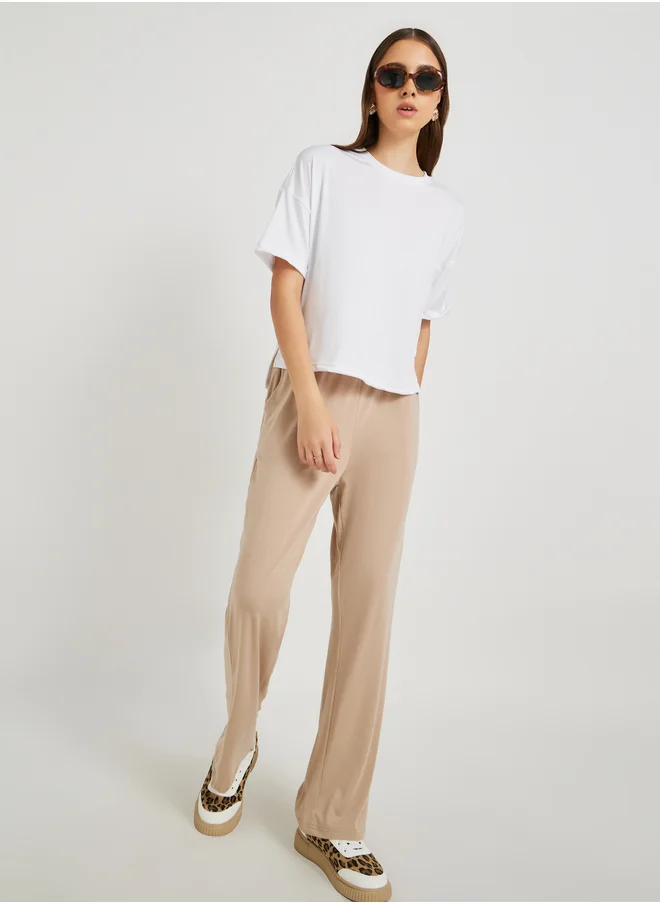ستايلي Solid Oversized Round Neck T-Shirt