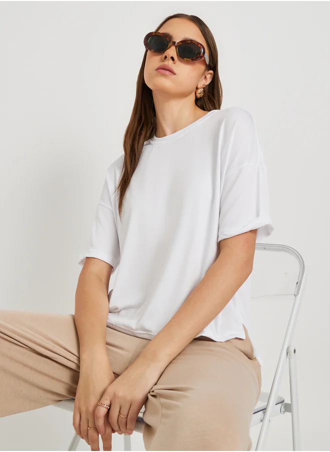 ستايلي Solid Oversized Round Neck T-Shirt