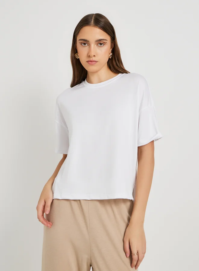 Take Two Solid Oversized Round Neck T-Shirt