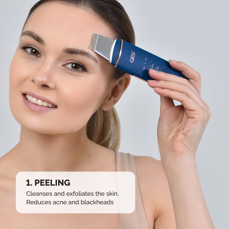 GESS Sky Pore Cleanser Face, Ultrasonic Skin Scrubber, Exfoliating Device, Iontophoresis, 4 Modes, Anti Acne, Lifting, Ultrasonic Massager (Blue) - Image 3
