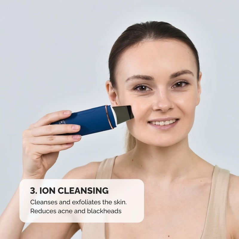 GESS Sky Pore Cleanser Face, Ultrasonic Skin Scrubber, Exfoliating Device, Iontophoresis, 4 Modes, Anti Acne, Lifting, Ultrasonic Massager (Blue) - Image 5