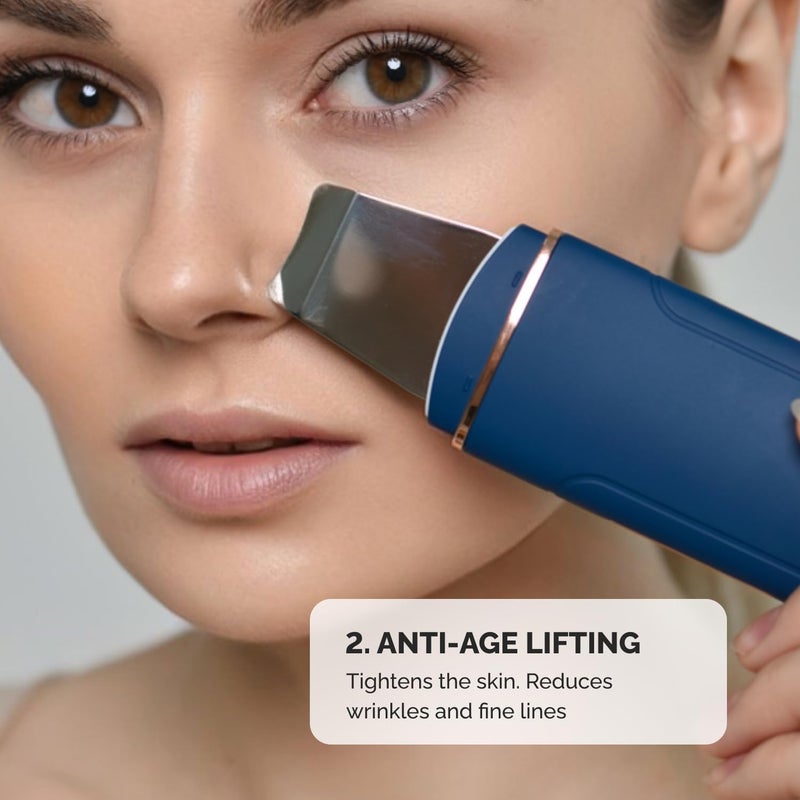 GESS Sky Pore Cleanser Face, Ultrasonic Skin Scrubber, Exfoliating Device, Iontophoresis, 4 Modes, Anti Acne, Lifting, Ultrasonic Massager (Blue) - Image 4
