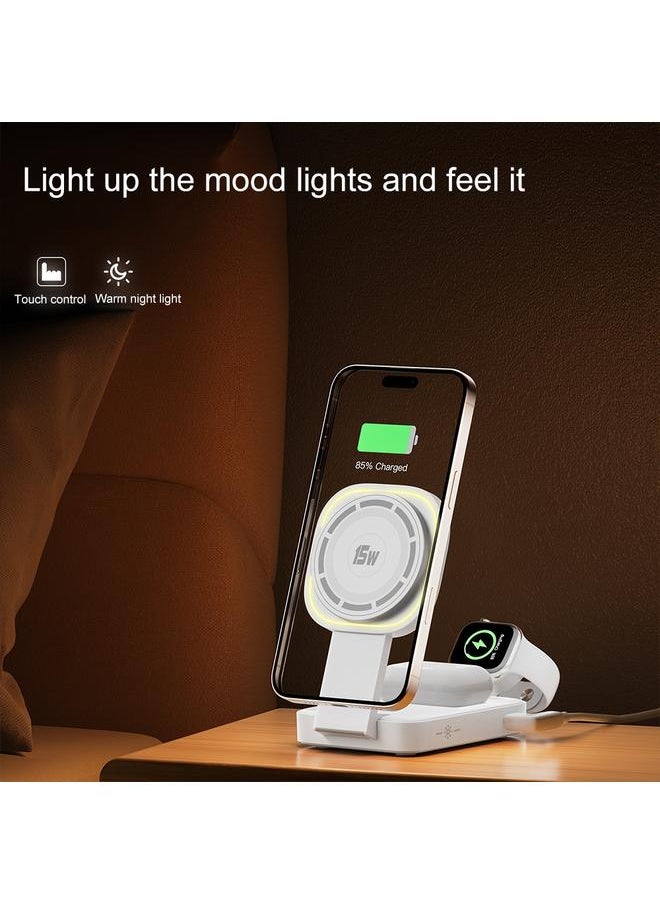 Green Tiger - C40 Folding 3 in 1 MagSafe Magnetic Wireless Charger with LED Light - Image 1