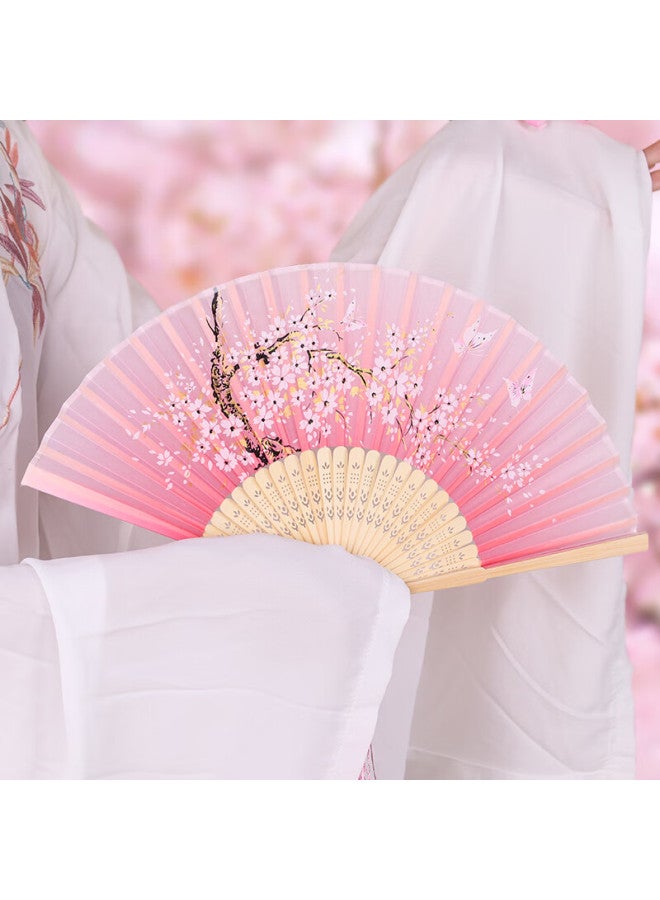 Tatanice Folding Fan For Women Gift Box Chinese Style Fabric Bamboo Fan Business Gift Birthday Present Cherry Blossom Butterfly - Image 1