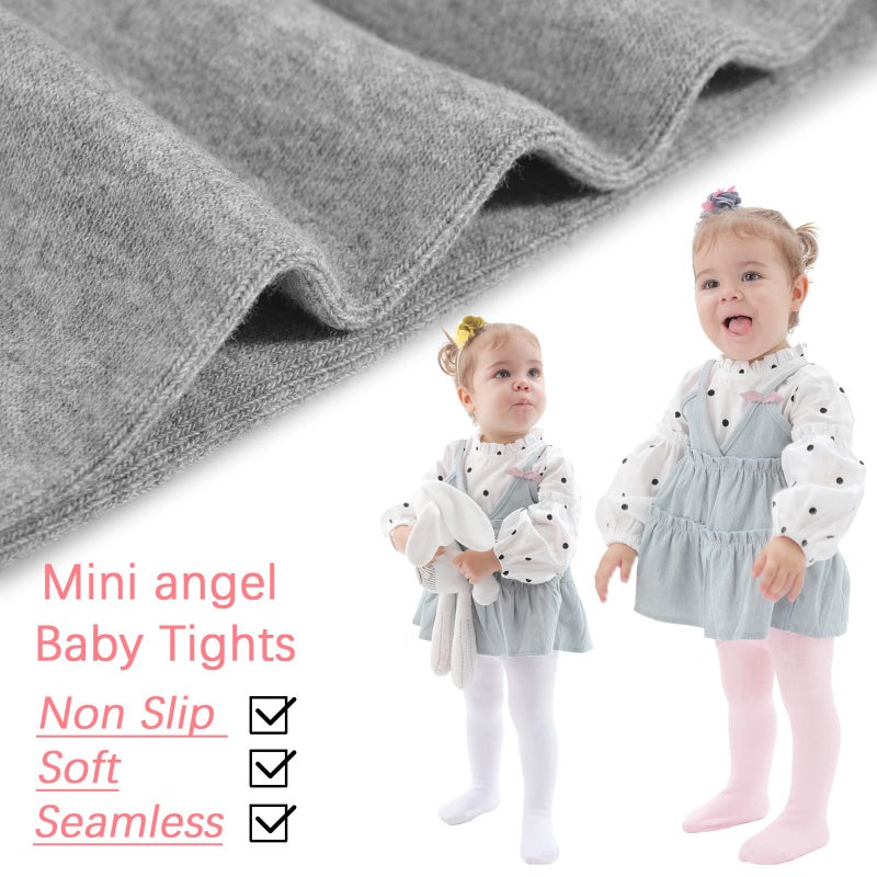 Mini angel Baby Girl Tights Non Slip Baby Tights 6-12 Months Girl Warm Cotton Leggings Seamless Pantyhose Non-Skid Grip for Toddler 2 Pack (White, Pink, S) - Image 5
