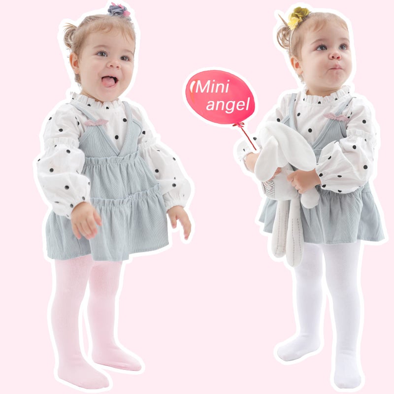 Mini angel Baby Girl Tights Non Slip Baby Tights 6-12 Months Girl Warm Cotton Leggings Seamless Pantyhose Non-Skid Grip for Toddler 2 Pack (White, Pink, S) - Image 4