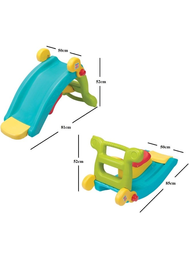 Rainbow Toys RBWTOYS Multifunctional Rocking Chair Slide Combination 2 in 1 Toy Colorful Ride-on Rocker Baby Rocking Horse Plastic Slide - Image 4