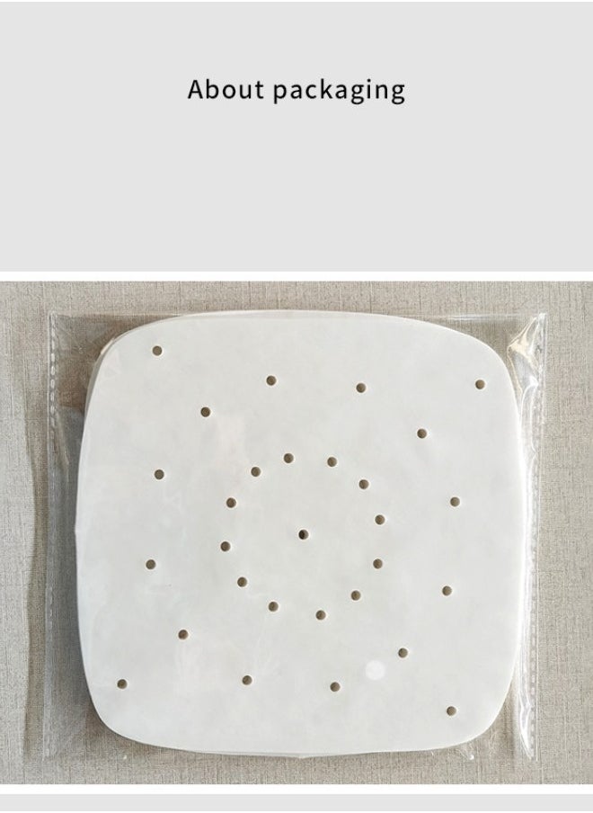 EHOME Air Fryer Parchment Paper Liners (100 Count), White | Square - 6.5x6.5" Liner Sheets | Parchment Paper for Air Fryer |Perforated, Food Grade Steamer Paper Liner for Air Frying, Steaming  - Image 1