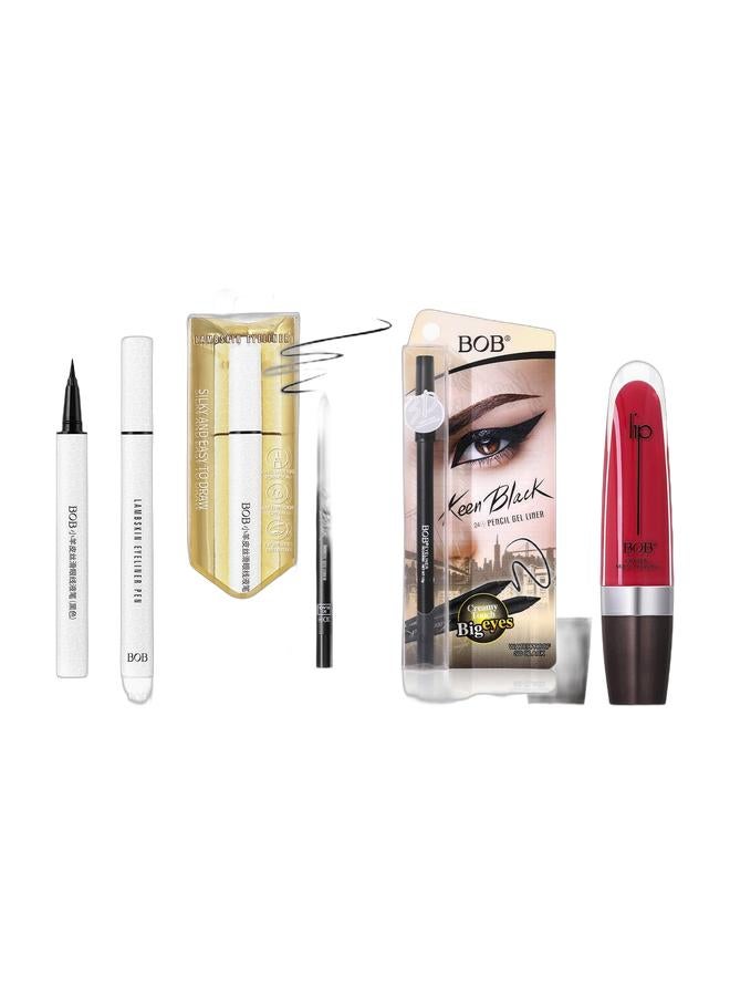 BOB Ultra High Definition Waterproof Black Gel Eyeliner Pencil – Long‑Lasting, Smudge‑Proof & Sweat‑Resistant & Glittering Lip Gloss – #12 Peach Ring High Shine, Moisturizing, Long-lasting Formula for Fuller, Glossier Lips & Ultra-fine Silky Liquid Eyeliner – 0.4 mm Tip, Waterproof, Smudge‑Proof & Quick‑Dry Bundle - Image 1