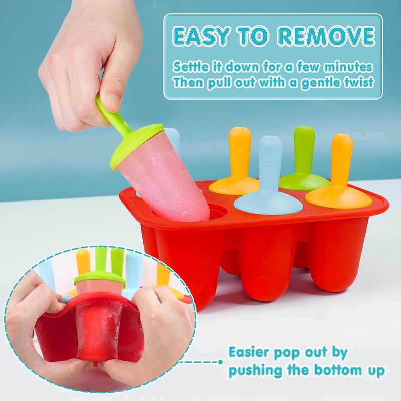 Miaowoof Silicone Popsicles Molds for Toddlers, 6-Cavity Non-BPA Premium Silicone Small Popsicle Molds, Ice Pop Mold with 6 Colorful Reusable Sticks for Kids (Red) - Image 3