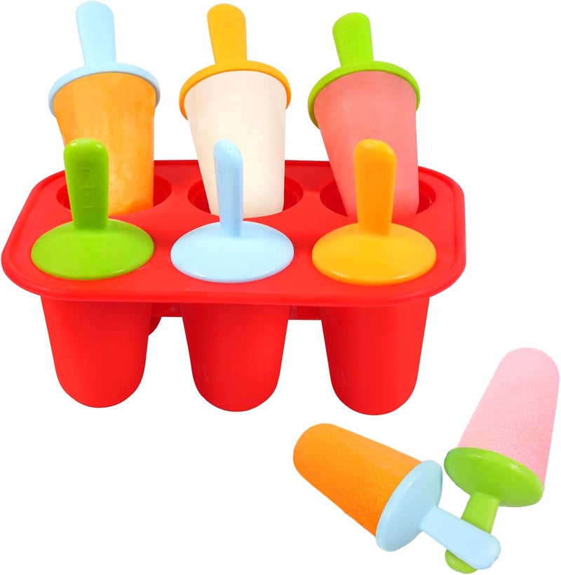 Miaowoof Silicone Popsicles Molds for Toddlers, 6-Cavity Non-BPA Premium Silicone Small Popsicle Molds, Ice Pop Mold with 6 Colorful Reusable Sticks for Kids (Red) - Image 1