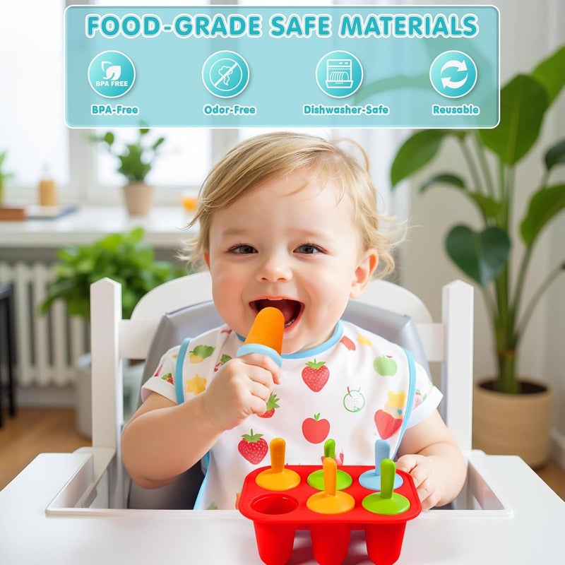 Miaowoof Silicone Popsicles Molds for Toddlers, 6-Cavity Non-BPA Premium Silicone Small Popsicle Molds, Ice Pop Mold with 6 Colorful Reusable Sticks for Kids (Red) - Image 2